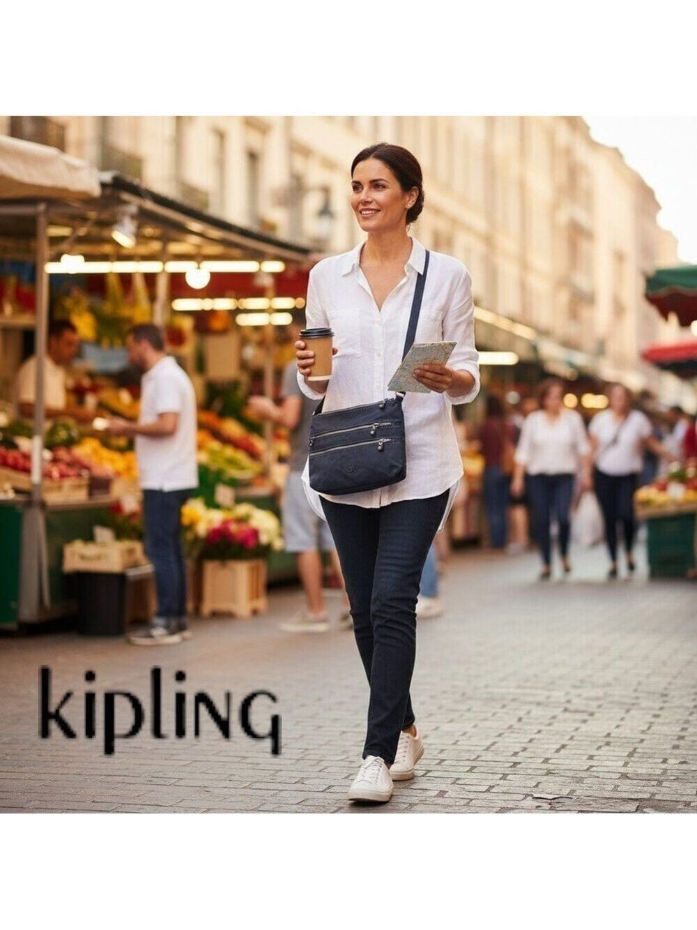 Kipling Navy Crossbody Bag Multi-Pocket Adjustable Strap Travel Everyday Purse
